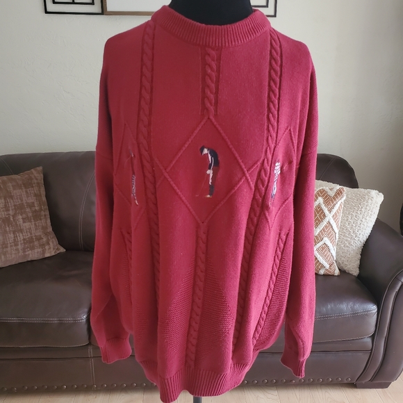Vintage IZOD Embroidered Red Golf Sweater Size Large 100% Cotton - Picture 1 of 9